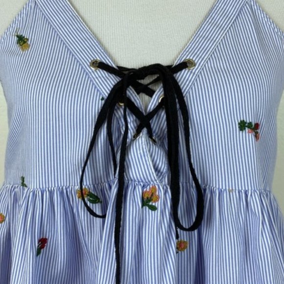 Zara Striped Mini Dress with Floral Embroidery - Picture 3 of 3